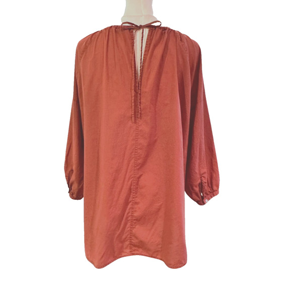 Everlane Sienna Brown Peasant Blouse Tie Back Neck Balloon Sleeves Size 12 - Picture 5 of 10